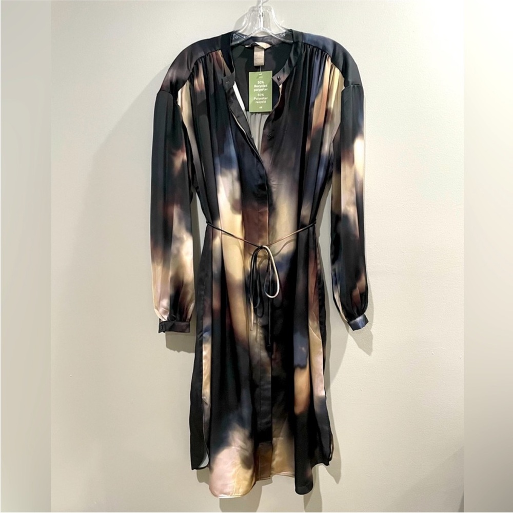 H&M Watercolor Flowy Dress Blk/Cream Sz L